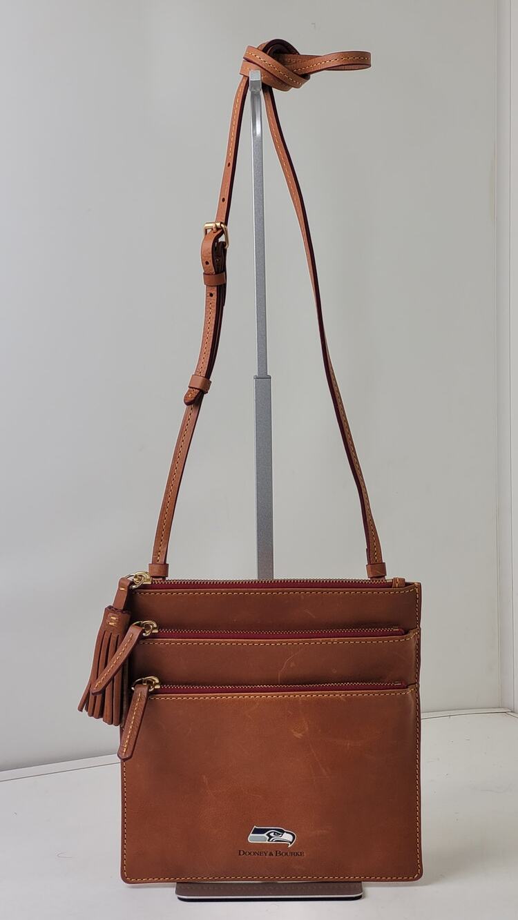 Dooney & Bourke Seattle Seahawks Brown Leather Triple-Zip Crossbody Bag w Tassle